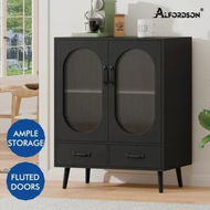 Detailed information about the product ALFORDSON Buffet Sideboard Storage Cabinet Fluted Doors Drawers Cupboard Black