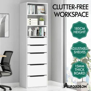 ALFORDSON Chest of 5 Drawers Office Storage Cabinet Tallboy Bedroom White