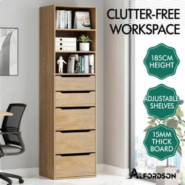 ALFORDSON Chest of 5 Drawers Office Storage Cabinet Tallboy Bedroom Wood