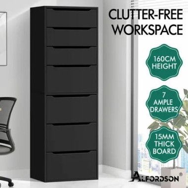 ALFORDSON Chest of 7 Drawers Office Storage Cabinet Tallboy Bedroom Black