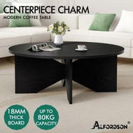 Detailed information about the product ALFORDSON Coffee Table Modern Round Table X-shape Wooden Legs Living Room Black