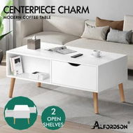 Detailed information about the product ALFORDSON Coffee Table Storage Tables 2 Drawers Shelf Modern Desk White