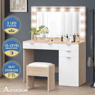 Detailed information about the product ALFORDSON Dressing Table Stool Set Makeup Mirror Desk 12 LED Bulbs Oak