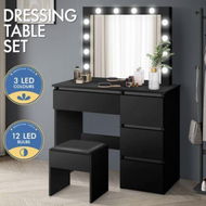 Detailed information about the product ALFORDSON Dressing Table Stool Set Makeup Mirror Desk LED 12 Bulbs Black