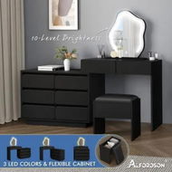 Detailed information about the product ALFORDSON Dressing Table Stool Set Makeup Mirror Desk LED 8 Drawers Black
