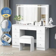 Detailed information about the product ALFORDSON Dressing Table Stool Set Makeup Mirror LED Vanity Desk 7 Drawers White