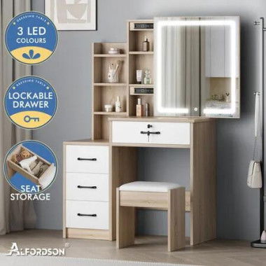 ALFORDSON Dressing Table Stool Set Makeup Mirror Vanity Desk Cabinet Wood