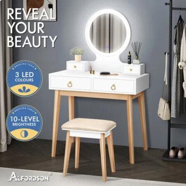 ALFORDSON Dressing Table Stool Set Makeup Mirror Vanity Desk LED Light White
