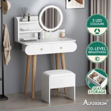 ALFORDSON Dressing Table Stool Set Makeup Mirror Vanity LED Light White