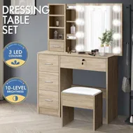 Detailed information about the product ALFORDSON Dressing Table Stool Set Makeup Storage Desk LED 10 Bulbs Oak