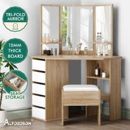 Detailed information about the product ALFORDSON Dressing Table Stool Set Makeup Tri-fold Mirror Vanity Desk Oak