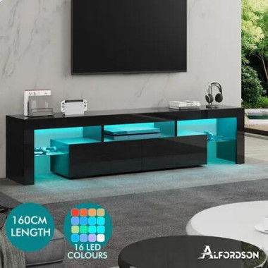 ALFORDSON Entertainment Unit TV Stand LED Light 160cm Black