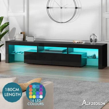 ALFORDSON Entertainment Unit TV Stand LED Light 180cm Black