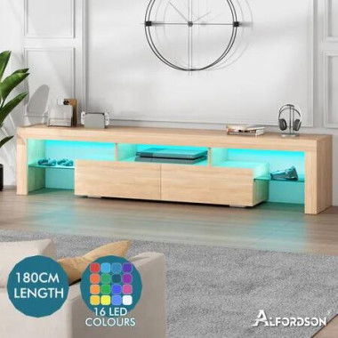 ALFORDSON Entertainment Unit TV Stand LED Light 180cm Oak