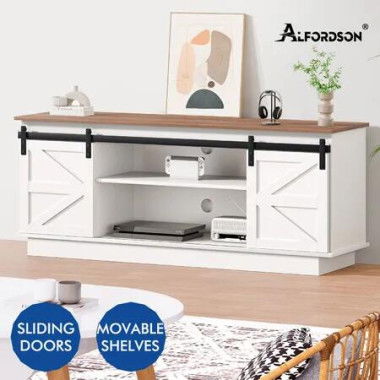 ALFORDSON Entertainment Unit TV Stand Storage Cabinet 150cm Sliding Doors White