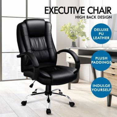 ALFORDSON Executive Office Chair PU Leather Computer Gaming Racer Black Seat