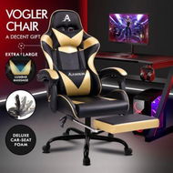 Detailed information about the product ALFORDSON Gaming Chair Office Executive Racing Footrest Seat PU Leather Gold