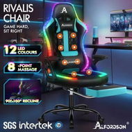 Detailed information about the product ALFORDSON Gaming Chair Office Massage 12 RGB LED Computer Leather Black & Cyan