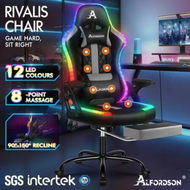 Detailed information about the product ALFORDSON Gaming Chair Office Massage 12 RGB LED Computer Leather Black & Grey