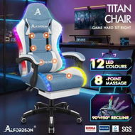 Detailed information about the product ALFORDSON Gaming Chair Office Massage 12 RGB LED Computer Seat Fabric White Blue