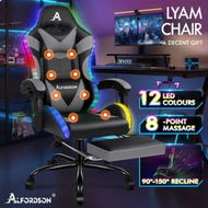 Detailed information about the product ALFORDSON Gaming Chair Office Massage 12 RGB LED Computer Seat PU Leather Grey