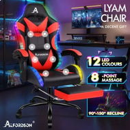 Detailed information about the product ALFORDSON Gaming Chair Office Massage 12 RGB LED Computer Seat PU Leather Red