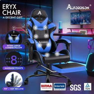 Detailed information about the product ALFORDSON Gaming Chair Office Massage Computer Racing Seat PU Leather Blue