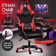 Detailed information about the product Alfordson Gaming Chair Office Racer Large Lumbar Cushion Footrest Seat Leather Black & Red.