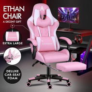 Detailed information about the product Alfordson Gaming Chair Office Racer Large Lumbar Cushion Footrest Seat Leather Pink & White.