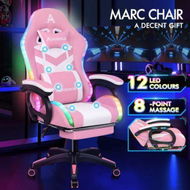 Detailed information about the product ALFORDSON Gaming Office Chair 12 RGB LED Massage Computer Seat Footrest Pink