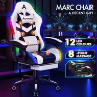 Detailed information about the product ALFORDSON Gaming Office Chair 12 RGB LED Massage Computer Seat Footrest White