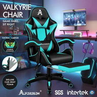 Detailed information about the product ALFORDSON Gaming Office Chair Massage Computer Footrest Leather Black & Cyan