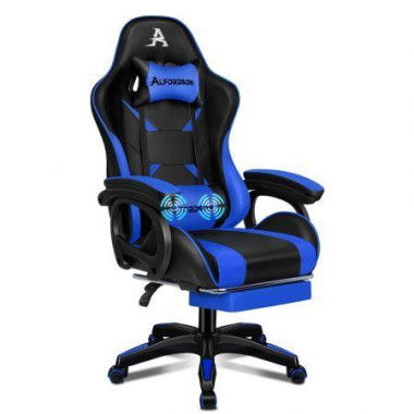 ALFORDSON Gaming Office Chair Massage Racing Computer Seat Footrest Leather Blue