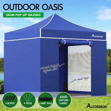 ALFORDSON Gazebo 3x3m Pop Up Marquee 600D Oxford Folding Camping Tent Blue