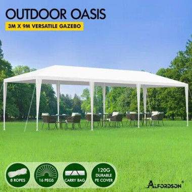 ALFORDSON Gazebo 3x9m Outdoor Wedding Camping Marquee Canopy Portable White