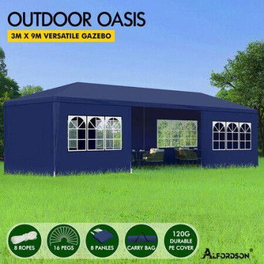 ALFORDSON Gazebo 3x9m Outdoor Wedding Marquee Camping Canopy Portable Blue
