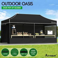 Detailed information about the product ALFORDSON Gazebo 6x3m Pop Up Marquee 600D Oxford Folding Camping Tent Black