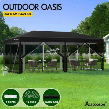 ALFORDSON Gazebo Pop Up Marquee 3x6m Outdoor Canopy Party Camping Mesh Black