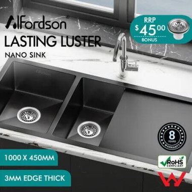 ALFORDSON Kitchen Sink Stainless Steel Drop in Flush Under Mount 100X45CM Black