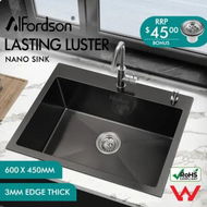 Detailed information about the product ALFORDSON Kitchen Sink Stainless Steel Drop in Flush Under Mount 600X450MM Black