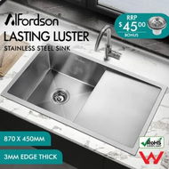 Detailed information about the product ALFORDSON Kitchen Sink Stainless Steel Drop in Flush Under Mount Basin 870X450MM