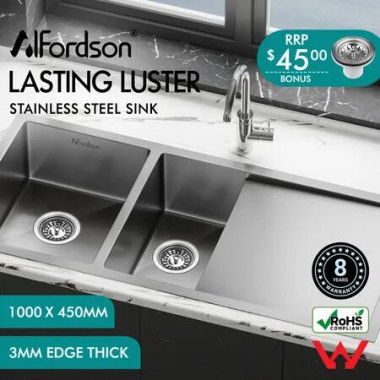 ALFORDSON Kitchen Sink Stainless Steel Drop in Flush Under Mount Bowl 1000X450MM