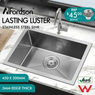 Detailed information about the product ALFORDSON Kitchen Sink Stainless Steel Drop in Flush Under Mount Bowl 450X300MM