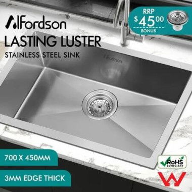 ALFORDSON Kitchen Sink Stainless Steel Drop in Flush Under Mount Bowl 700X450MM