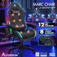 Detailed information about the product ALFORDSON LED Gaming Chair Office with 8-Point Massage Fabric Grey