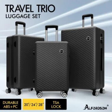 ALFORDSON Luggage 3PCS Set Suitcase Trolley TSA Carry on Hard Case Black