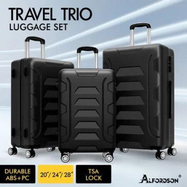 ALFORDSON Luggage 3PCS Set Suitcase Trolley TSA Carry on Hard Case Black