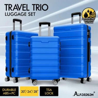 ALFORDSON Luggage 3PCS Set Suitcase Trolley TSA Carry on Hard Case Blue