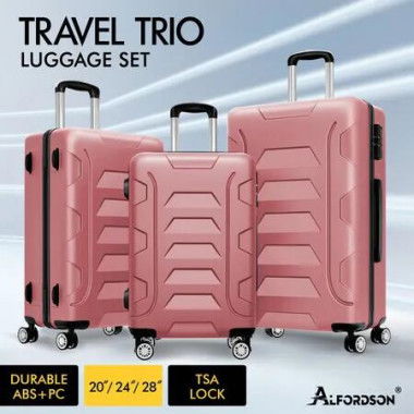 ALFORDSON Luggage 3PCS Set Suitcase Trolley TSA Carry on Hard Case Pink