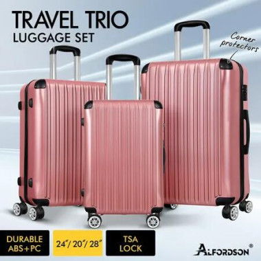 ALFORDSON Luggage 3PCS Set Suitcase Trolley TSA Carry on Hard Case Pink